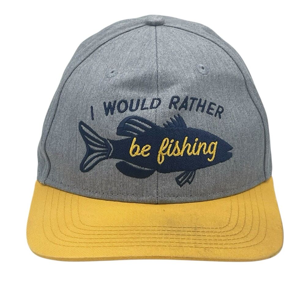 Bass Pro Shops Hat Kids Gray Yellow “I Would Rather Be Fishing” Cap